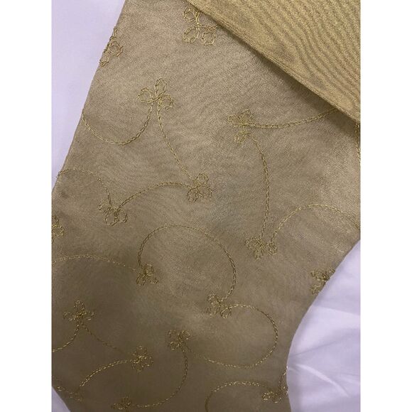 Christmas Stocking Sheer Shimmering Tone on Tone with Embroidery on Stocking - Picture 2 of 4